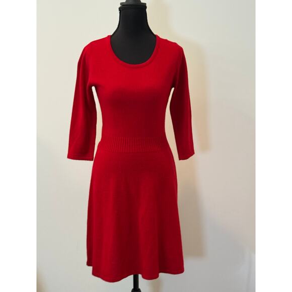 IZ Byer Red Knit Sweater Dress with 3/4 Sleeves - Picture 1 of 3
